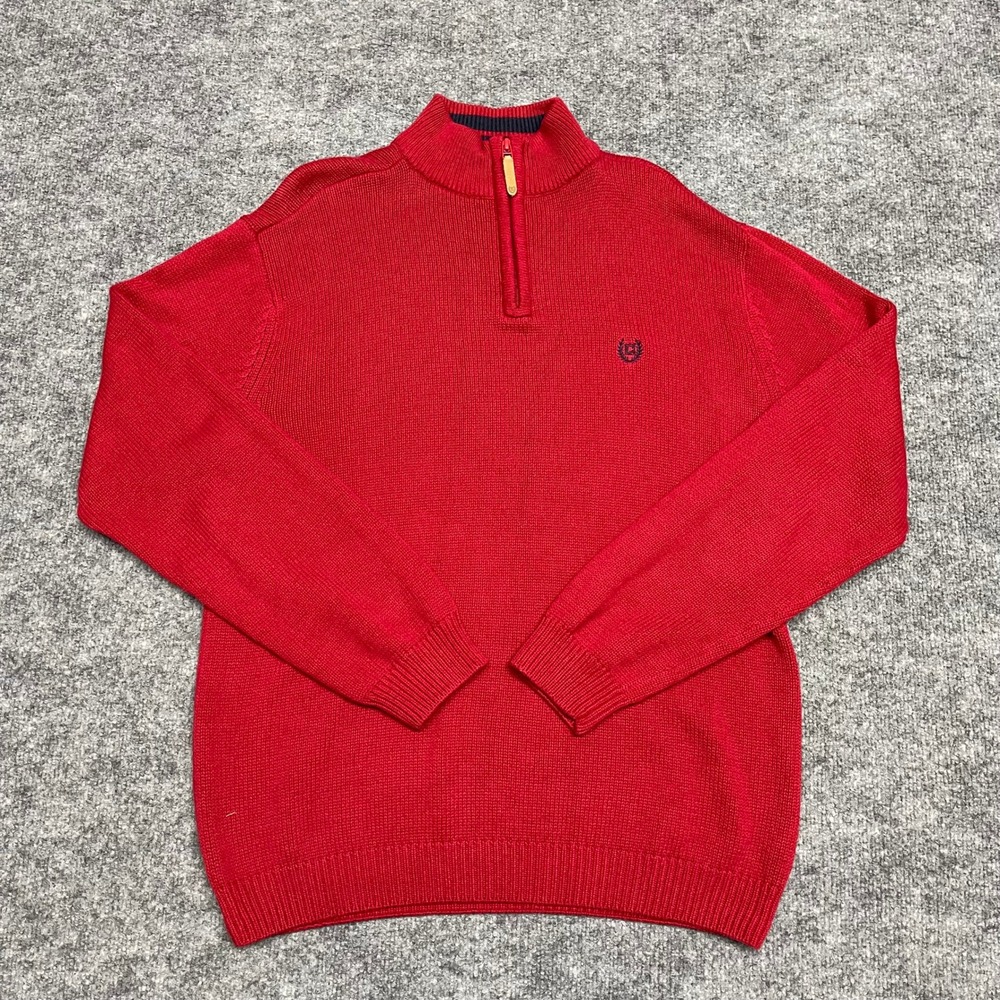 Vintage Chaps Sweater Men Medium Red 100% Cotton 1/4 Zip Mock Neck Made in Macau